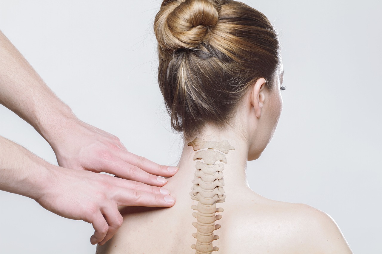 Human being with an exposed spine